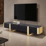 Leknes TV Stand Black w Gold Frame