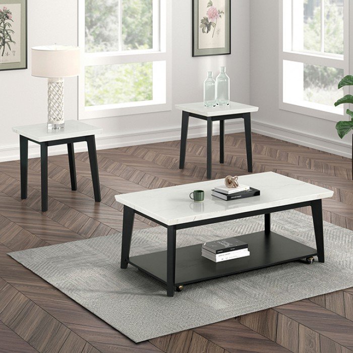 fm44002wh-cr_se-1.jpg Thisted Rectangle Marble Coffee Table w Casters - Image 1