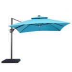Aurora 10 Ft Square Umbrella w Double Top w LED + 37" Large Base