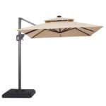 Xico 8 Ft Square Umbrella w Double Top w LED Light + 37" Large Base
